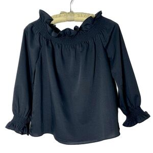 Tuckernuck Off the Shoulder Marguerite Blouse Long Sleeves Smocked Black Small